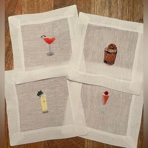 Beverly Hills Linen Embroidered Cocktail Napkin Set